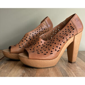 Lucky Brand Sz 10 Boho Leather Cutout Marlene Chunky Platform Heels Festival Y2K